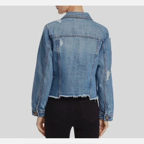 Blank NYC Distressed Denim Jacket Cropped Raw Hem Size S Light Wash Jean Jacket - Picture 2 of 11